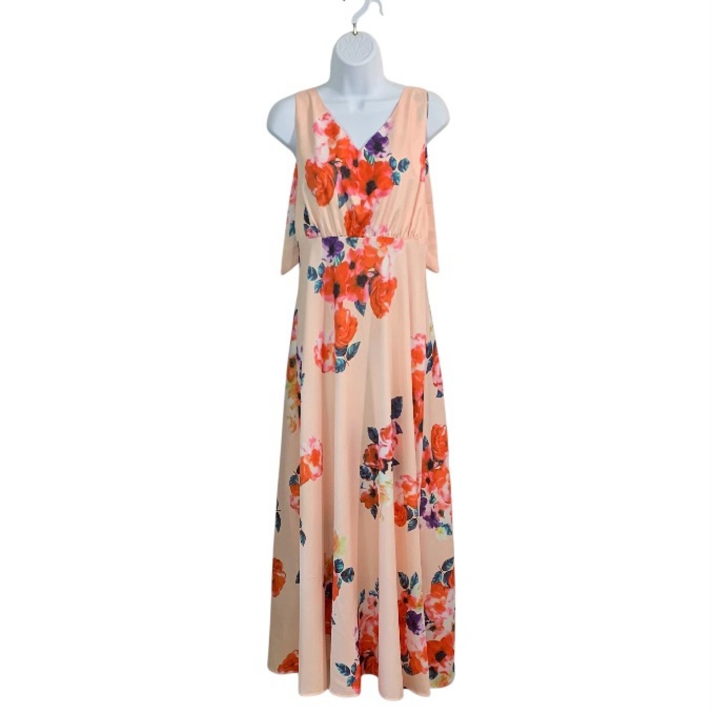 FLORAL Sleeveless Tie Shoulder Maxi Dress Sz M
